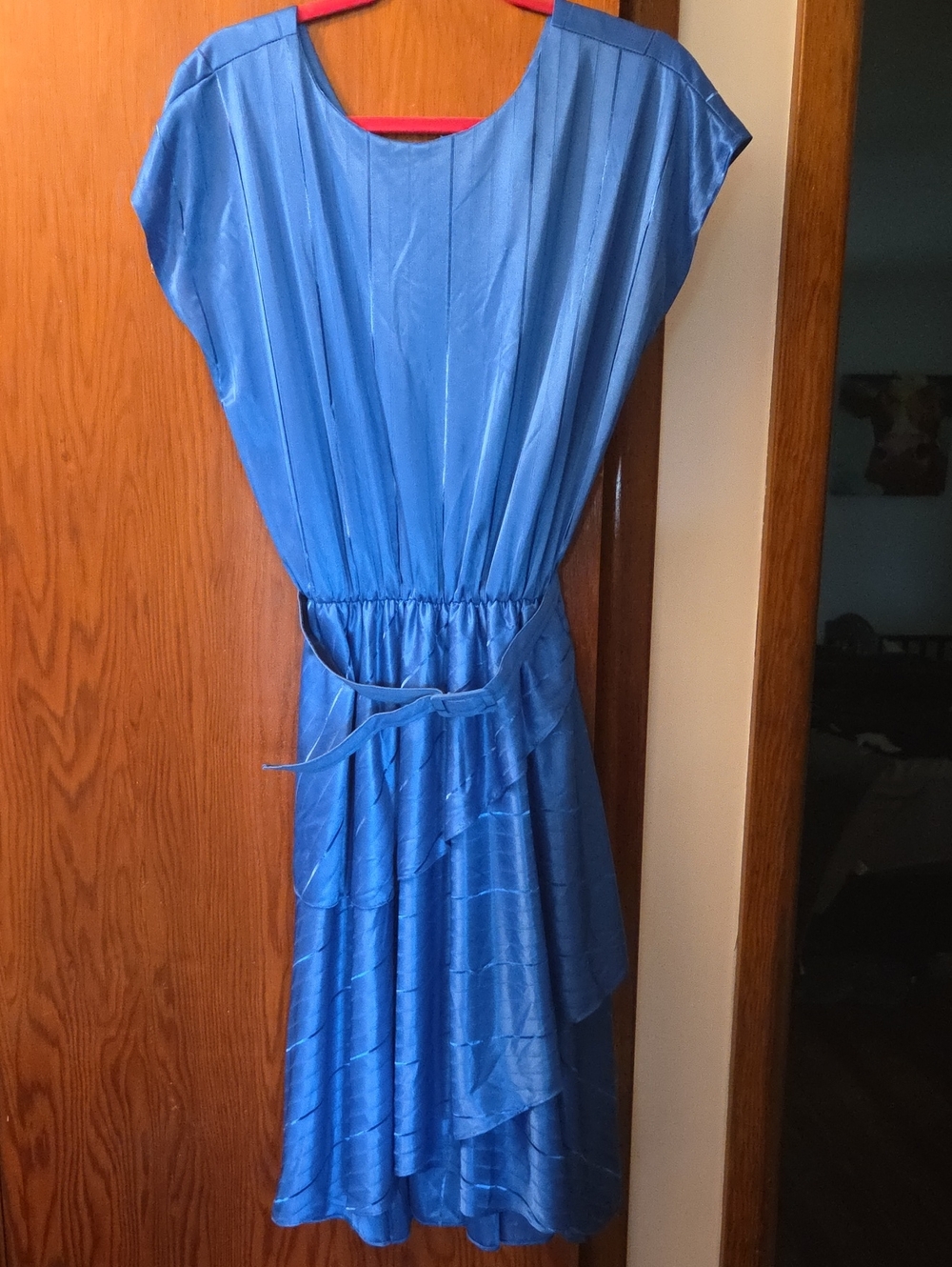 80s Impressions Blue Belted Pleated Dress